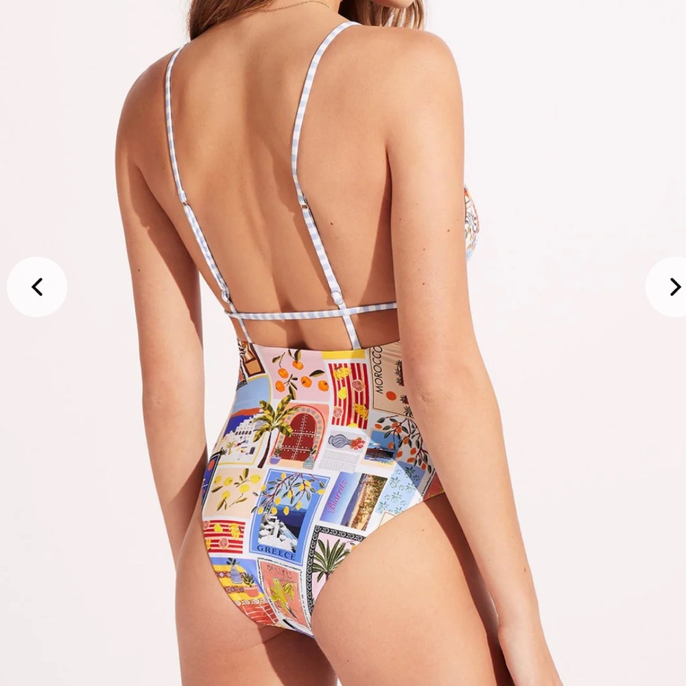 SEAFOLLY On Vacation V-Neck One Piece Bathing Suit - Picture 10 of 15